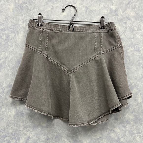 aerie Dresses & Skirts - Aerie Denim Skirt Ruffle Hem Gray Mini Skater Elastic Waist Casual S‎